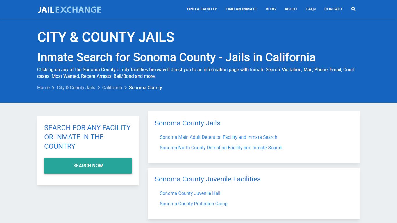 Inmate Search for Sonoma County | Jails in California - Jail Exchange